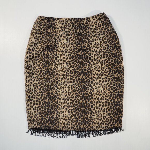Allison Tayor Skirt Women 6 Silk Leopard Print Beaded Fringe Coquette Maximalist - Picture 9 of 9